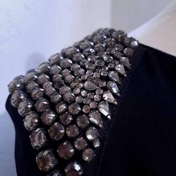 Zara | Black jewelled statement shoulder dress - Picture 5 of 10